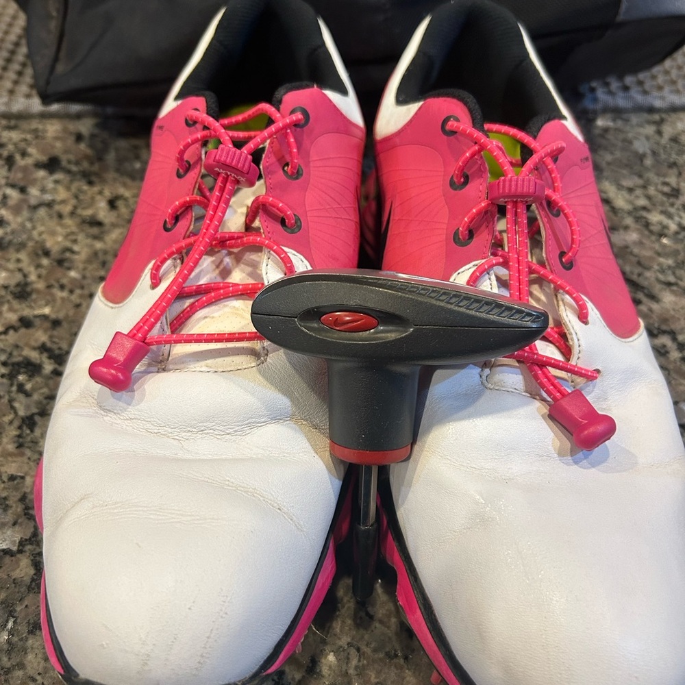 Men’s Pink and White Athletic Golf Shoes by Nike